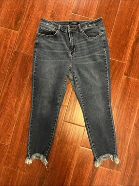 Judy Blue Dark Blue Distressed Hem Skinny Jeans